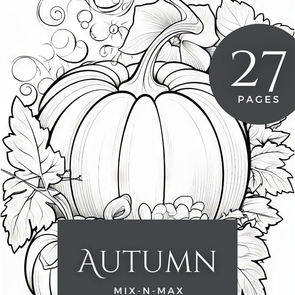 Fall Autumn Coloring Pages, Fall Coloring Book, Season Coloring Book, Digital Download Instant