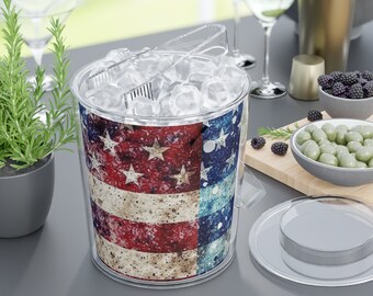 4th of July, Memorial Day, Labor Day Themed, Summer Ice Bucket with Tongs