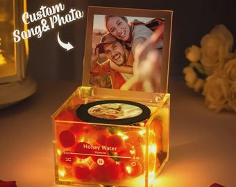 Personalisierte Foto Spieluhr: Personalisiertes Plattenspieler Geschenk mit LED-Licht