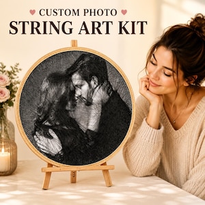 Custom Photo String Art Kit, Personalized Thread Portrait, DIY Wall Art (16 Inch Round)