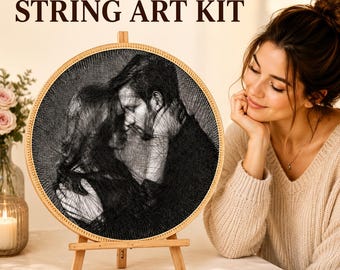Custom Photo String Art Kit, Personalized Thread Portrait, DIY Wall Art (16 Inch Round)