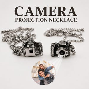 Kameraprojektionshalsband, Personligt Fotohänge, Medaljong med Dold Bild, Justerbar 60+5 cm