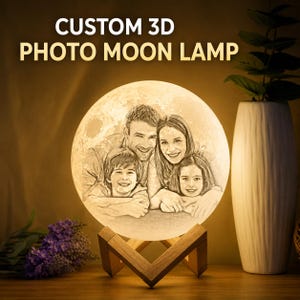 Lampada lunare personalizzata con foto 3D: luce notturna lunare personalizzata con supporto in legno