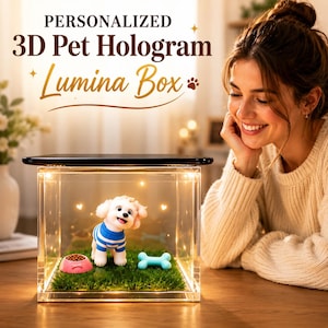 Gepersonaliseerde 3D-huisdierhologram Lumina-doos, aangepaste cartoon huisdieraandenken met video