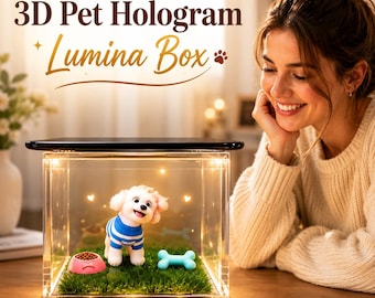Personalized 3D Pet Hologram Lumina Box, Custom Cartoon Pet Keepsake with Video