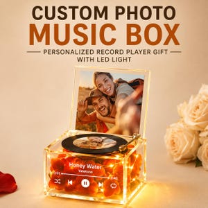 Personalisierte Foto Spieluhr: Personalisiertes Plattenspieler Geschenk mit LED-Licht