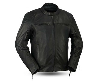 Chaqueta de moto para hombre, chaqueta de piel de vacuno auténtica, chaqueta de motociclista