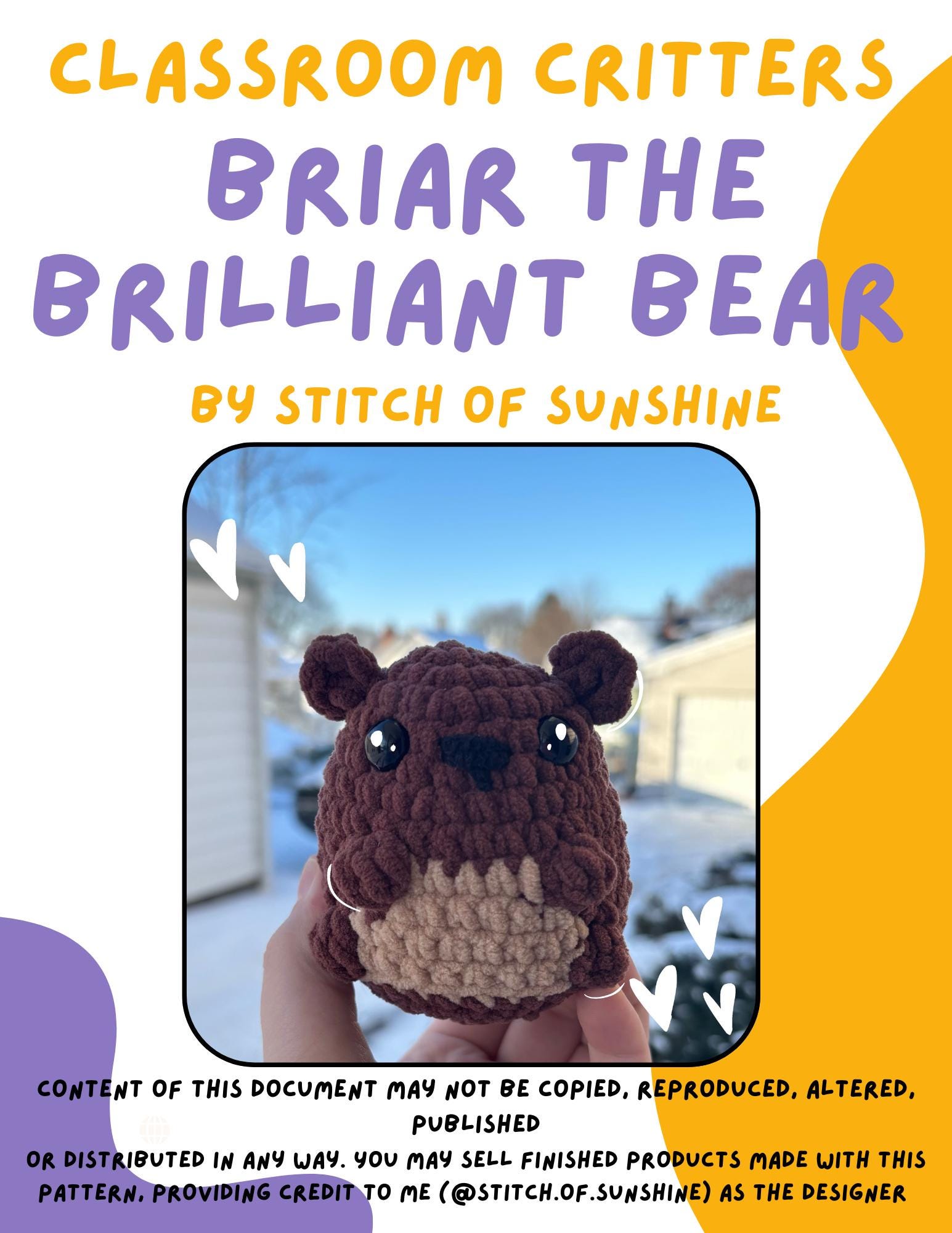 Briar the Brilliant Bear Crochet Pattern | No Sew Pattern | Market Prep Friendly| Classroom Management Tool | Teacher Gift Idea