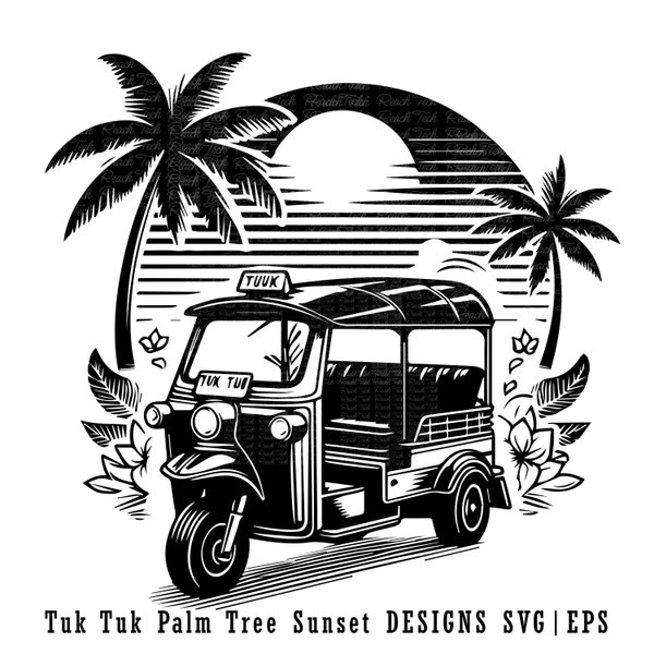 Thai Tuk Tuk Palm Tree Sunset - Instant Digital Download - svg, png and eps files included! Vacation, Summer, Tropical, Ocean