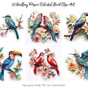 25 Quilling Birds Colorful Clip Art Digital Downloads | Floral Paper Art | Paper Craft Decor, mothers day card