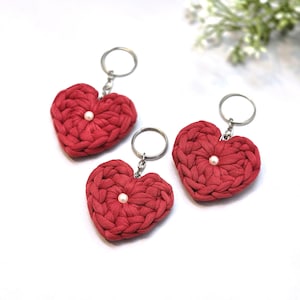 Crochet Heart Keychain: Handmade T-Shirt Yarn Bag Charm