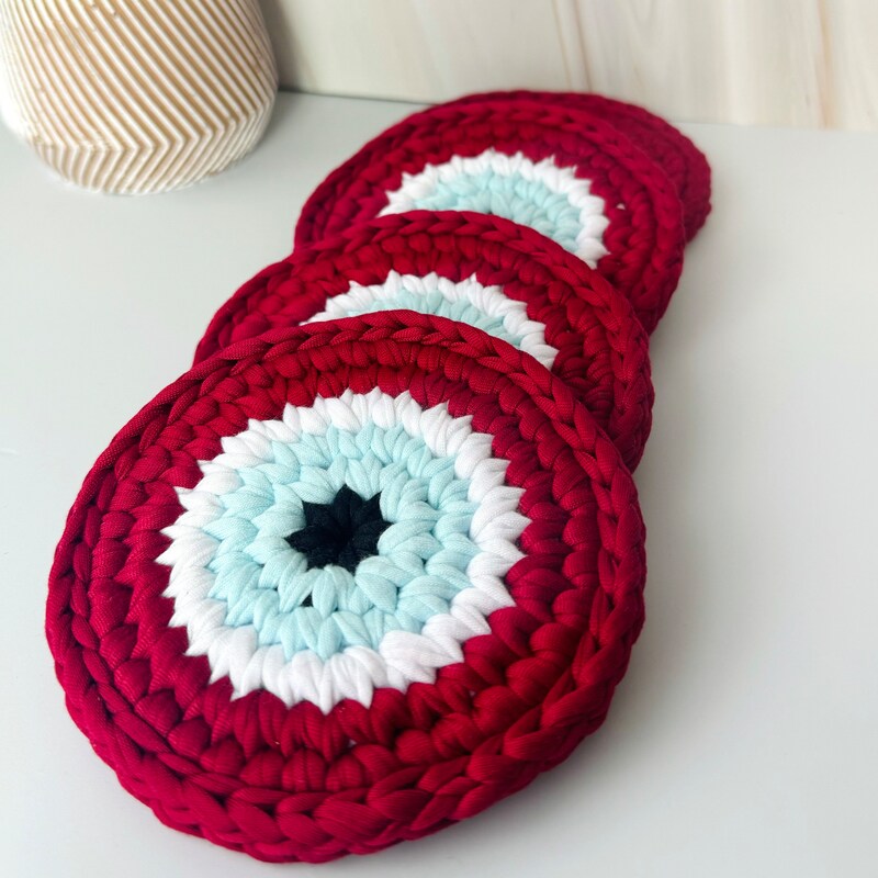 Crochet Evil Eye Coaster Etsy