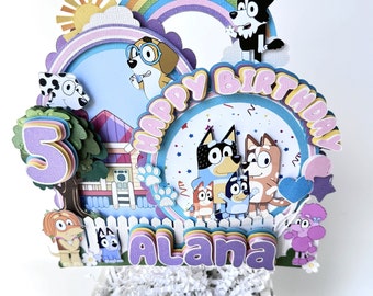 Blue Dog Cake Topper, With Custom name and age.
