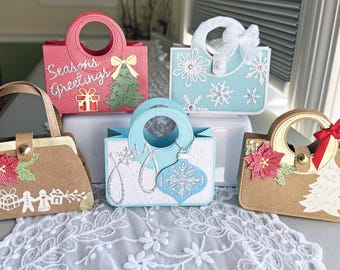 Christmas gift card holder, Paper purse gift bag, Christmas treat bag, Christmas party favor.