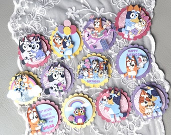 3D Blue Dog Cupcake Toppers: Birthday Party Decorations (Set of 12)