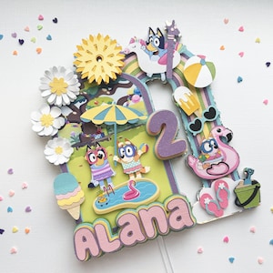 Inspired Dog Summer Time cake topper, With Custom name and age
