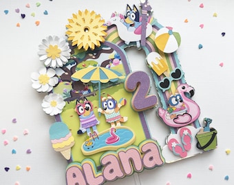 Inspired Dog Summer Time cake topper, With Custom name and age
