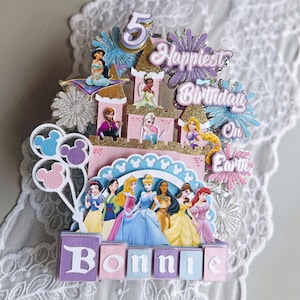 3D Inspired  Princess Cake Topper with 6 mini lights, With Custom name and age. Princess cake topper  is my own Personal Design