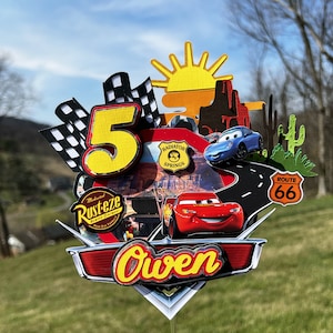 Inspired Car cake topper, With Custom name and age