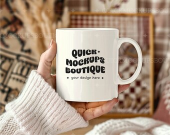 White Coffee Mug Mockup, Cozy Styled Scene (Digital Download)