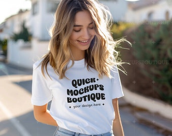 White Gildan 5000 T-shirt Mockup, Female Tee (PNG Digital Download)
