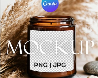 Amber Jar Candle Mockup, Label Template (PNG, JPG)