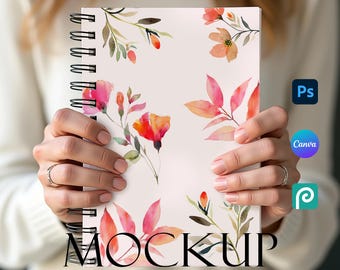 Floral Spiral Notebook Mockup | PSD PNG JPG Canva (Digital Download)