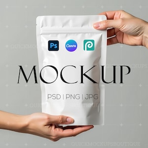 Mockup de bolsa de comida PSD Canva Blank Mylar bag Mockups JPG | Mockup de diário em espiral | Mockup de bolsa branca com fecho hermético embalagem Zip pouch