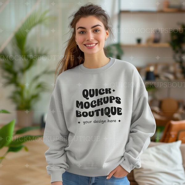 Gildan 18000 Graphite Sweatshirt oversized Trendy Sweatshirt Mock-up Relax Woman Mockup Plants Sweatshirt Mockup | Simple Sweatshirt  Mockup