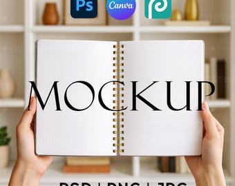 Opened Spiral Notebook Mockup: PSD Canva PNG Journal Mockup