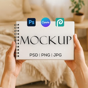 Spiral Notebook Mockup PSD Canva Blank Spiral Notebook Journal Mockups JPG | Landscape Journal Mockup | Journal Mockup | Boho Journal Mockup