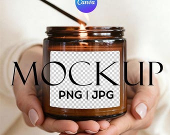 Amber Candle Jar Mockup, Canva Custom Candle Mockup (PNG, JPG)
