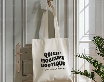 Natural Tote Bag Mockup, Canvas Shopping Bag (PNG Digital Download)