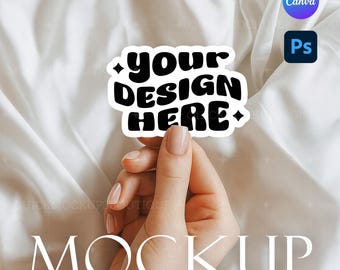 Hand Holding Sticker Mockup, Free Shape, Canva, PSD (Digital Download)