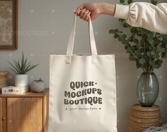 Canvas Tote Bag Mockup, Modern Lifestyle (PNG Digital Download)