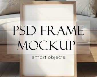 Vertical Poster Frame Mockup | DIN ISO A Ratio, Wooden (PSD)