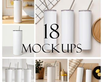 Pacchetto mockup di bicchieri sottili / Bicchiere in acciaio da 20 once (download digitale JPG)