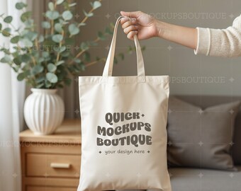Natural Canvas Tote Bag Mockup, Customizable (PNG)