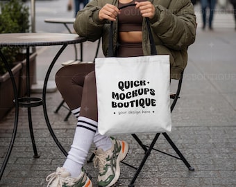 Natural Tote Bag Mockup, Canvas Shopping Bag JPG