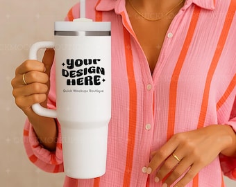 40 oz Becher Mockup: Weißer Thermobecher, Print-on-Demand (JPG Digital Download)