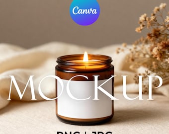 Amber Jar Candle Mockup, Clean Label (PNG, JPG)