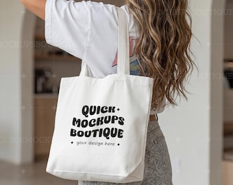 Natural Tote Bag Mockup, Canvas Shopping Bag JPG