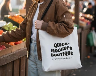 Natural Tote Bag Mockup, Canvas Shopping Bag JPG Mockup Bag