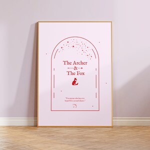 Once Upon A Broken Heart Digitaler Buchdruck | Ästhetischer Druck des Bogenschützen und des Fuchses in Rosa und Rot