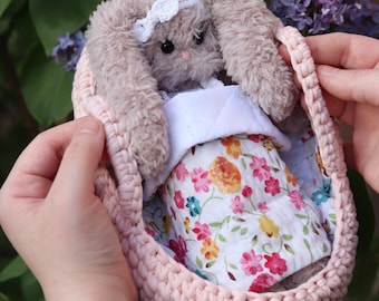 Amigurumi Crochet Bunny in Clothing 9-in-1 Set:Bunny, clothes, crib, and accessories
