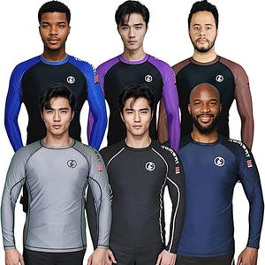 Kombat USA Men Pro Ranked Jiu-Jitsu Rash Guard, Long Sleeve No-Gi Training Shirt, BJJ IBJJF Ranked Compression Top, Quick-Dry & Flexible Fit