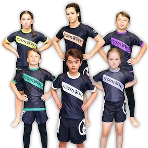 Kombat USA Kids Rash Guard for Boys and Girls, Youth BJJ Ranked Compression Shirt, Half Sleeve Rash Guard, IBJJF Approved Rash guard