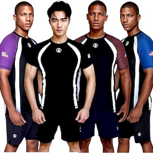 Kombat USA Ranked Half Sleeve Rash Guard, BJJ No-Gi Compression Shirt MMA Jiu-Jitsu Ranked Rash Guard for Men, Moisture-Wicking Short Sleeve