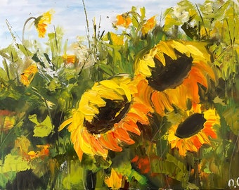 Día del Girasol: Pintura al óleo original