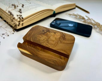 Minimalist Wooden Phone Stand: Natural Wood Desk Accessory
